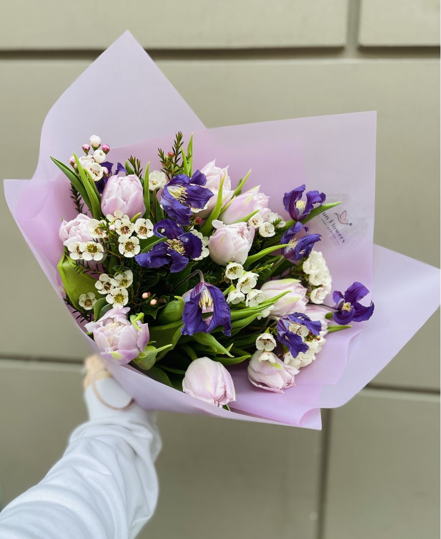A compliment in a stylish package with tulips